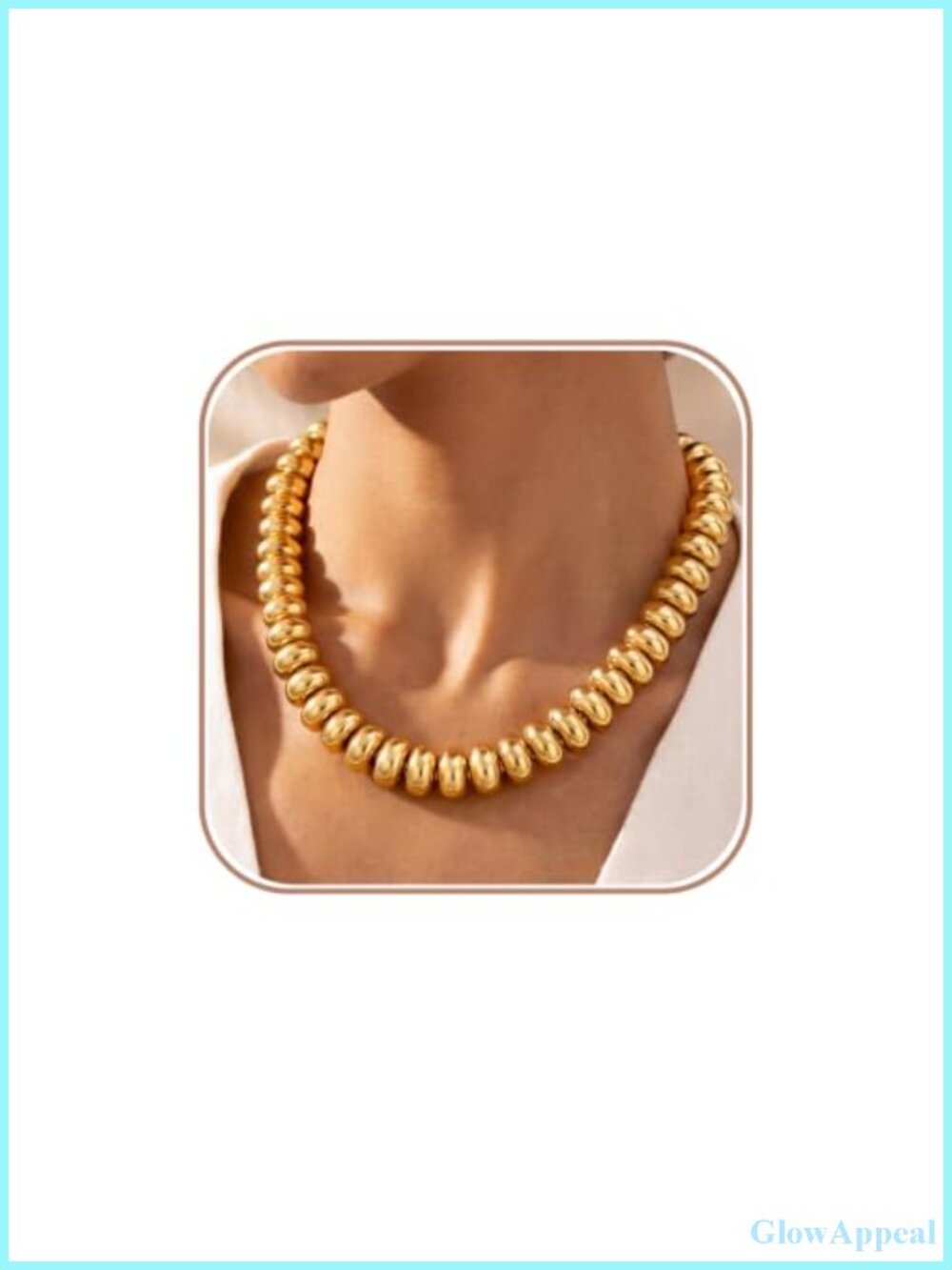 Chunky Gold Plated Beaded Choker Necklace Adjustable 17.3 in Statement